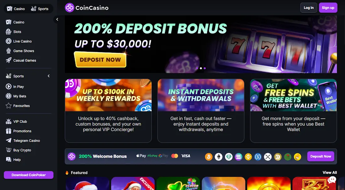 CoinCasino Sportbook and casino and welcome Bonus Screenshot